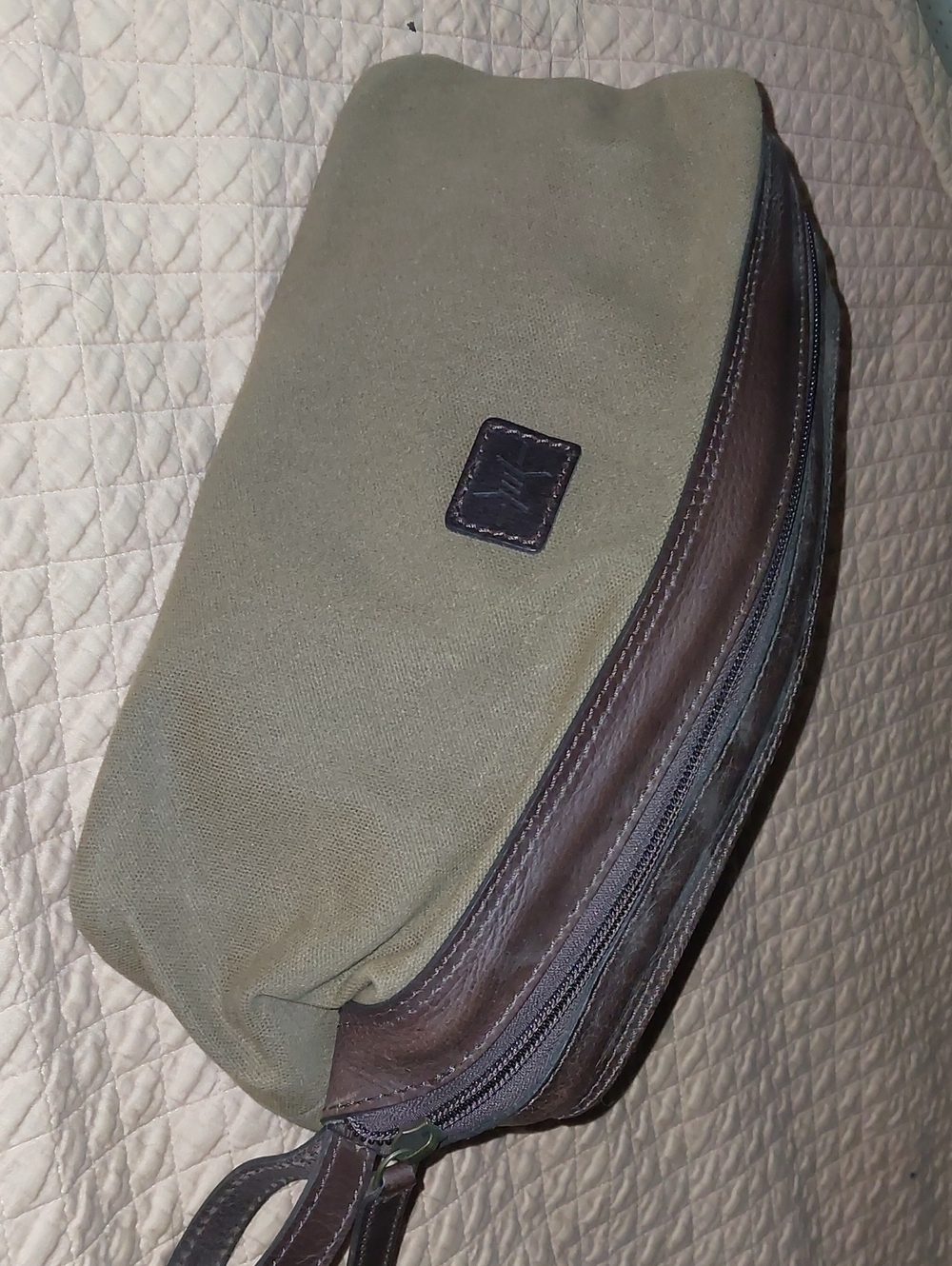 Source Unknown Olive Canvas and Brown Leather Belt Bag